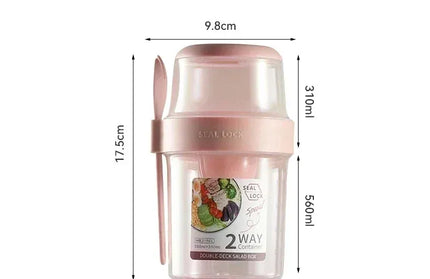 EcoWarra Pink 560ml Portable Fitness Weight Reducing Salad Cup Breakfast Fruit Oat Yogurt Cup Lid Spoon Outdoor Food Storage Picnic Bento Box