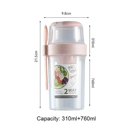 EcoWarra Pink 760ml Portable Fitness Weight Reducing Salad Cup Breakfast Fruit Oat Yogurt Cup Lid Spoon Outdoor Food Storage Picnic Bento Box
