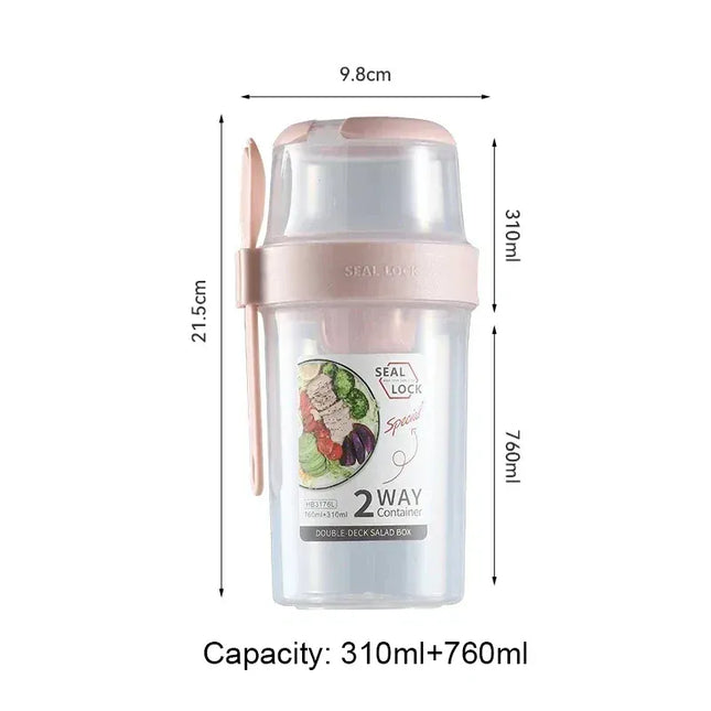 EcoWarra Pink 760ml Portable Fitness Weight Reducing Salad Cup Breakfast Fruit Oat Yogurt Cup Lid Spoon Outdoor Food Storage Picnic Bento Box