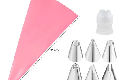EcoWarra Pink 8pcs Multifunctional Cake Decorating Tools Silicone Pastry Bag Stainless Steel Cake Mouth Reusable Silicone Bag Tools Pastry Nozzle