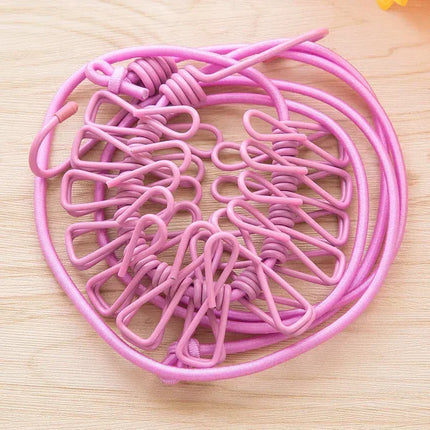 EcoWarra Pink Durable Clothesline Portable Lightweight Windproof Non-Slip 12 Clips Elastic Laundry Drying Outdoor Camping Travel RV Beach Dorm