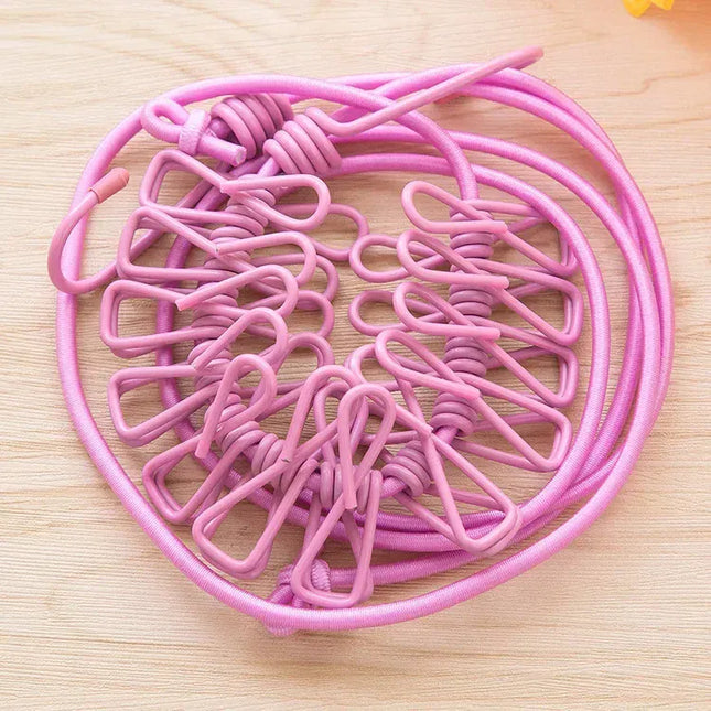 EcoWarra Pink Durable Clothesline Portable Lightweight Windproof Non-Slip 12 Clips Elastic Laundry Drying Outdoor Camping Travel RV Beach Dorm