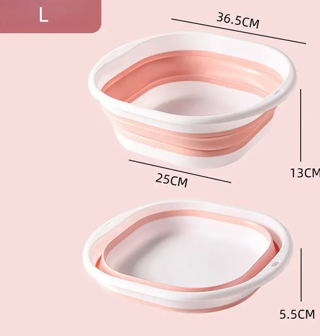 EcoWarra PINK L Folding Washbasin Silicone Portable Basin Foldable Bucket Camping Sink Bath Goods Dorm Room Essential Collapsible Laundry Bowl