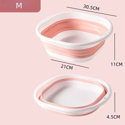 EcoWarra PINK M Folding Washbasin Silicone Portable Basin Foldable Bucket Camping Sink Bath Goods Dorm Room Essential Collapsible Laundry Bowl