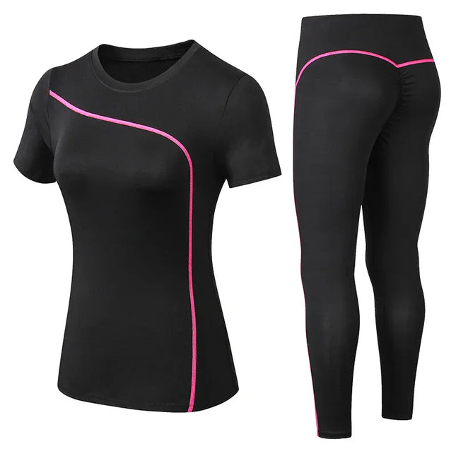 EcoWarra Pink / S Yoga Set Quick Dry 2 Piece Female Short-sleeved long Pants Outdoor Sportswear Fitness suit Plus Size Sport outfit for woman