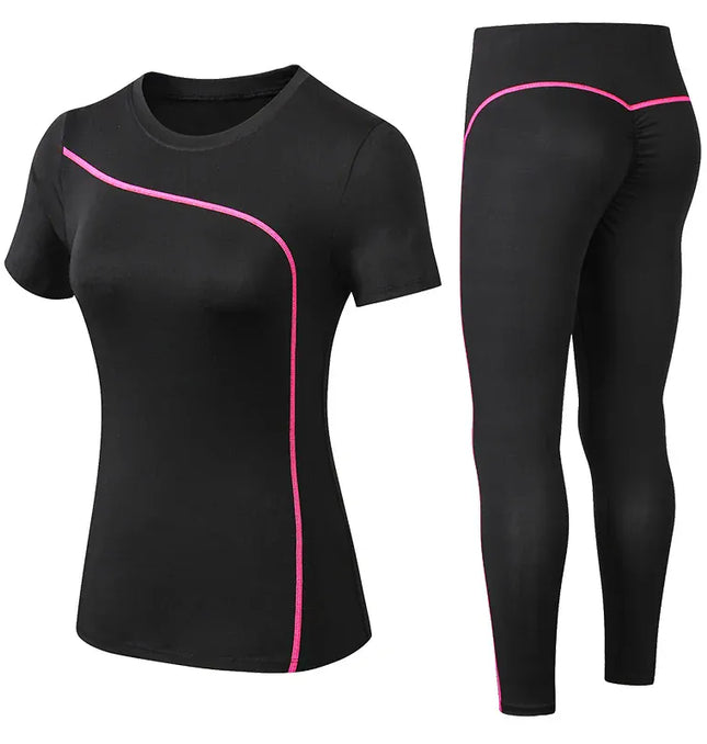 EcoWarra Pink / S Yoga Set Quick Dry 2 Piece Female Short-sleeved long Pants Outdoor Sportswear Fitness suit Plus Size Sport outfit for woman