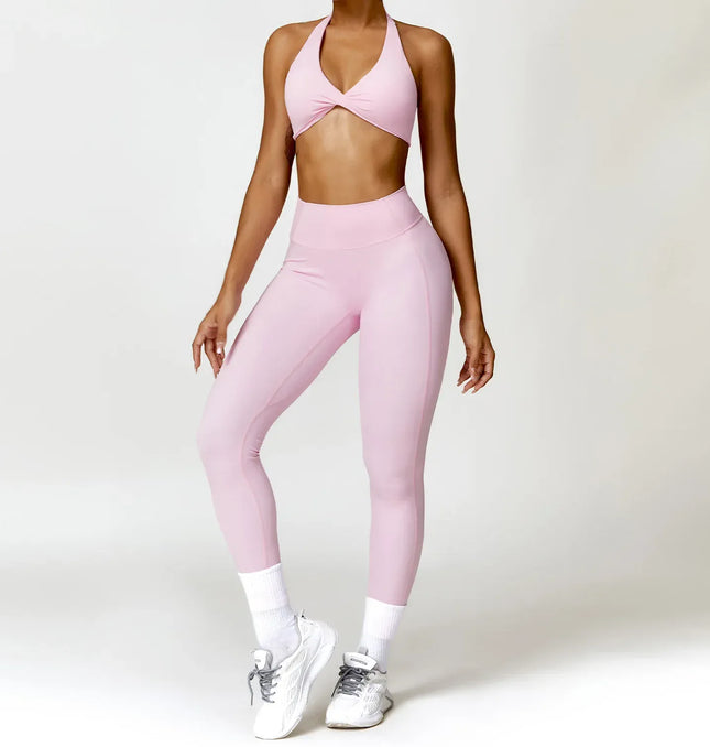 EcoWarra pink set / S(8) 2PCS Yoga Set Nude Feeling Workout Sets Women Tracksuit Gym Push Up Fitness Running Workout Sportwear Sport Bra Leggings Suit