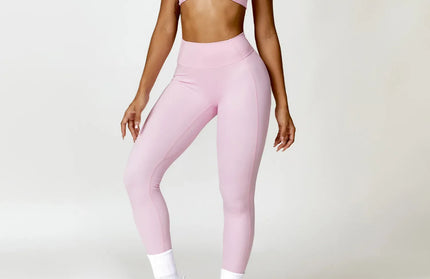 EcoWarra pink set / XL(14) 2PCS Yoga Set Nude Feeling Workout Sets Women Tracksuit Gym Push Up Fitness Running Workout Sportwear Sport Bra Leggings Suit