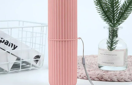 EcoWarra Pink Travel Toothbrush Cup Box Round Plastic Portable Toothpaste Holder Home Organizer Storage Case Stand Bathroom Accessories