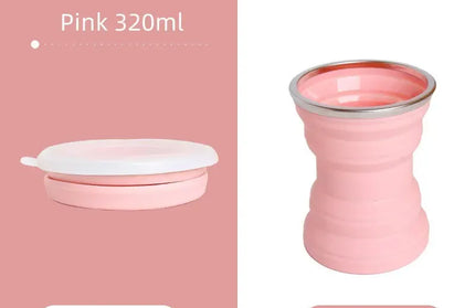 EcoWarra Pink Type A Portable Silicone Foldable Cup With Lanyard Heat Resistant Collapsible Cups Lid Folding Storage Travel Mug For Hot Water