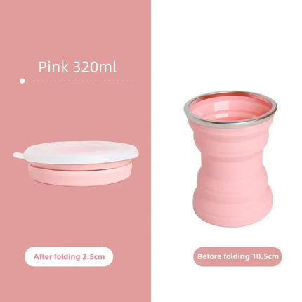 EcoWarra Pink Type A Portable Silicone Foldable Cup With Lanyard Heat Resistant Collapsible Cups Lid Folding Storage Travel Mug For Hot Water