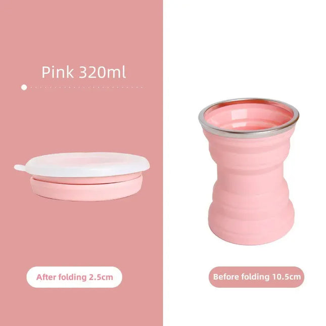 EcoWarra Pink Type A Portable Silicone Foldable Cup With Lanyard Heat Resistant Collapsible Cups Lid Folding Storage Travel Mug For Hot Water