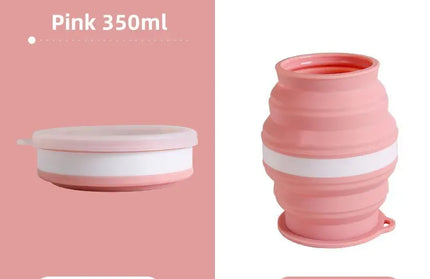 EcoWarra Pink Type B Portable Silicone Foldable Cup With Lanyard Heat Resistant Collapsible Cups Lid Folding Storage Travel Mug For Hot Water