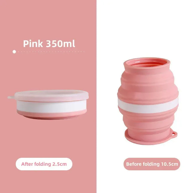 EcoWarra Pink Type B Portable Silicone Foldable Cup With Lanyard Heat Resistant Collapsible Cups Lid Folding Storage Travel Mug For Hot Water