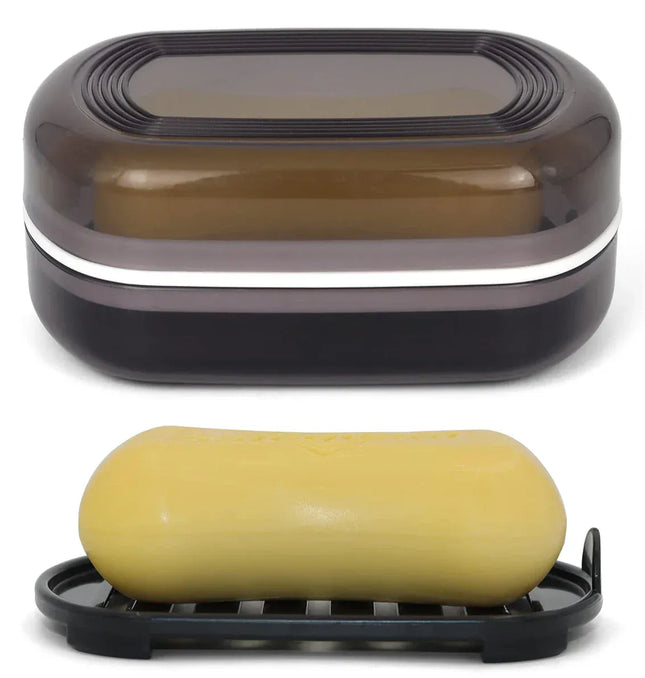 EcoWarra Portable Bathroom Soap Holder Container Box for Shower Black Covered Travel Soap Dish Double Layered Bamboo Storage