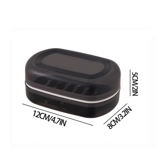 EcoWarra Portable Bathroom Soap Holder Container Box for Shower Black Covered Travel Soap Dish Double Layered Bamboo Storage