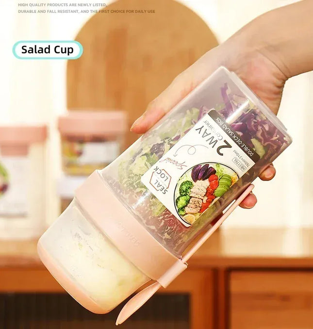 EcoWarra Portable Fitness Weight Reducing Salad Cup Breakfast Fruit Oat Yogurt Cup Lid Spoon Outdoor Food Storage Picnic Bento Box