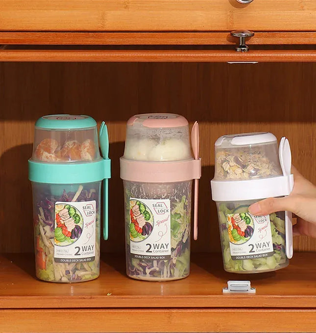 EcoWarra Portable Fitness Weight Reducing Salad Cup Breakfast Fruit Oat Yogurt Cup Lid Spoon Outdoor Food Storage Picnic Bento Box