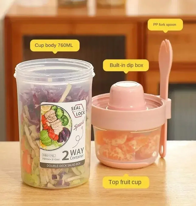 EcoWarra Portable Fitness Weight Reducing Salad Cup Breakfast Fruit Oat Yogurt Cup Lid Spoon Outdoor Food Storage Picnic Bento Box