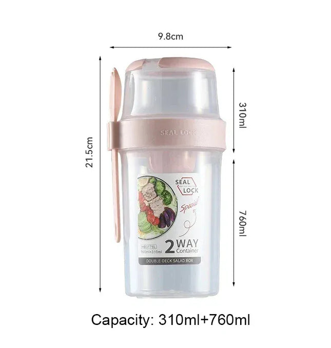 EcoWarra Portable Fitness Weight Reducing Salad Cup Breakfast Fruit Oat Yogurt Cup Lid Spoon Outdoor Food Storage Picnic Bento Box