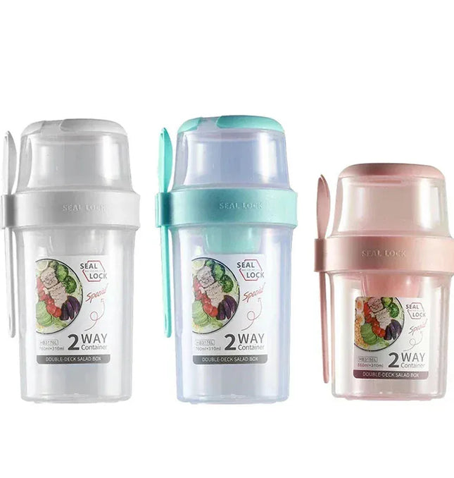 EcoWarra Portable Fitness Weight Reducing Salad Cup Breakfast Fruit Oat Yogurt Cup Lid Spoon Outdoor Food Storage Picnic Bento Box
