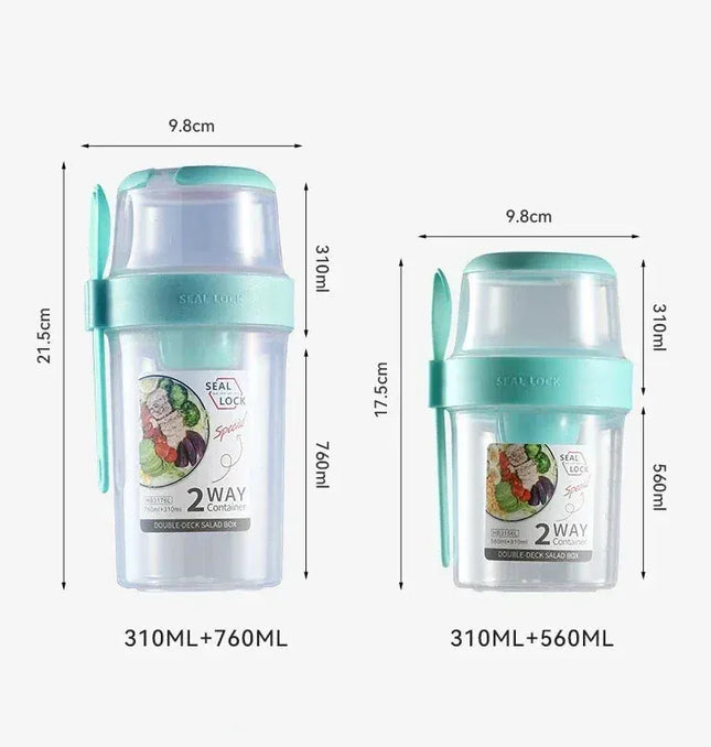 EcoWarra Portable Fitness Weight Reducing Salad Cup Breakfast Fruit Oat Yogurt Cup Lid Spoon Outdoor Food Storage Picnic Bento Box