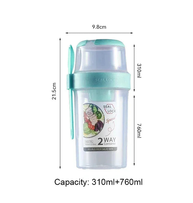EcoWarra Portable Fitness Weight Reducing Salad Cup Breakfast Fruit Oat Yogurt Cup Lid Spoon Outdoor Food Storage Picnic Bento Box
