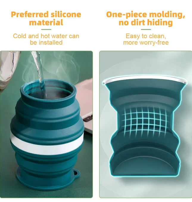 EcoWarra Portable Silicone Foldable Cup With Lanyard Heat Resistant Collapsible Cups Lid Folding Storage Travel Mug For Hot Water