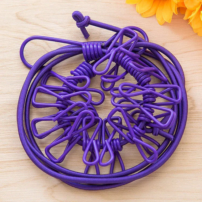 EcoWarra purple Durable Clothesline Portable Lightweight Windproof Non-Slip 12 Clips Elastic Laundry Drying Outdoor Camping Travel RV Beach Dorm