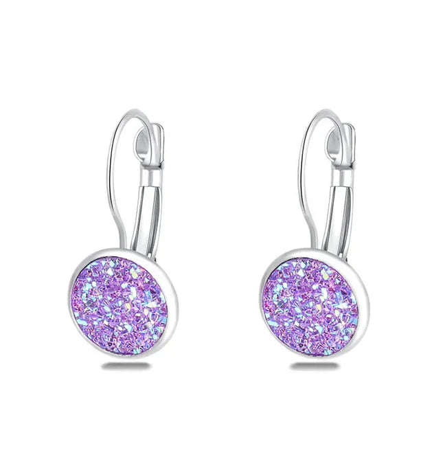 EcoWarra purple earrings Simplee Korean Fashion Earrings with Round Stone for Women Silver Color Hanging Earing 2023 Trend Jewelry K-pop Accessories