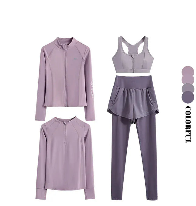 EcoWarra Purple Set / XL(57.5kg-62.5kg) DRUR 4pcs Yoga Suit Women Sports Bra High Waist Leggings And Jacekets Sets Sport Outfit Fitness Workout Clothes Lady Sportswear