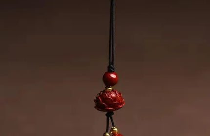 EcoWarra Q Customized Cinnabar Lotus flower Key Chain Organic Jewellery Carved Fashion Chinese Charm Gifts Amulet Bag Buckle Pendant Red