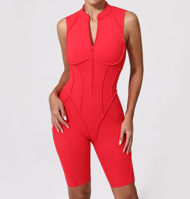 EcoWarra Red 2 / M(50-55KG)Weight Women's tracksuit Gym Workout Sports clothes outfit zipper Jumpsuit Yoga Fitness overalls Set open Back Bodysuits suit for women
