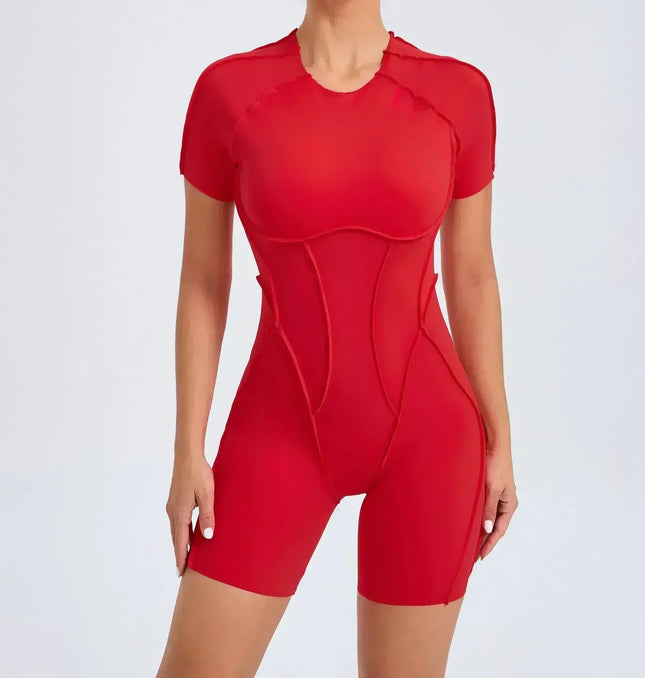 EcoWarra Red / L Seamless Yoga Jumpsuits Sports Fitness Splicing Hip-lifting One-Piece Hollow-out Beauty Back Gym Workout Bodysuits for Women