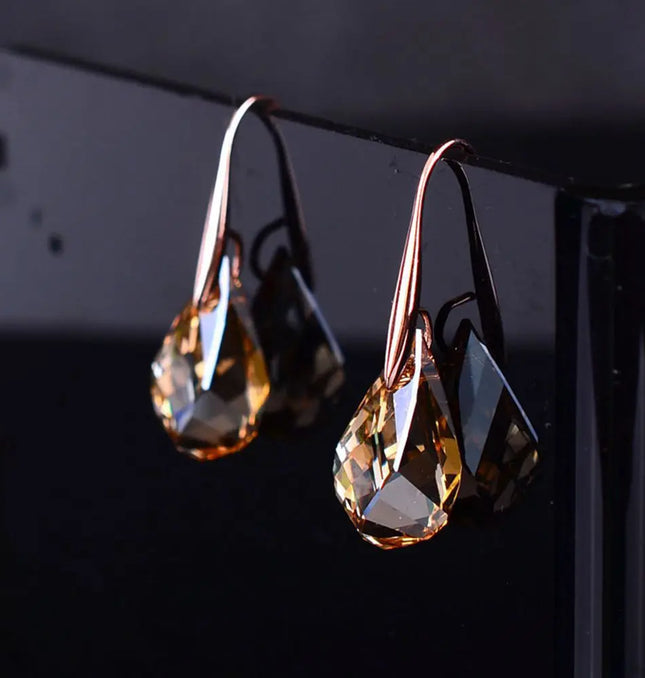 EcoWarra Rose Gold Water Drop Zircon Dangle Earrings