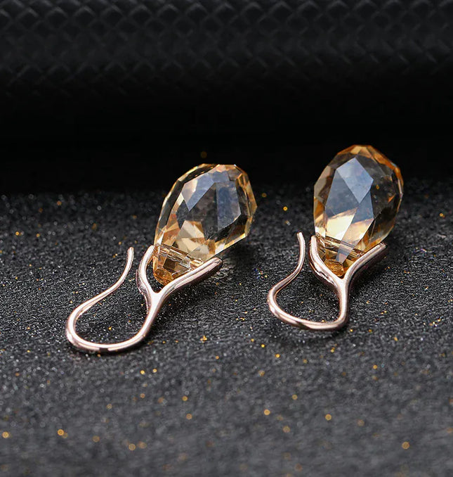 EcoWarra Rose Gold Water Drop Zircon Dangle Earrings