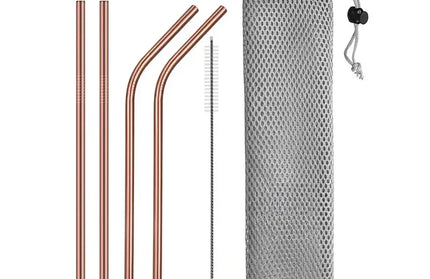 EcoWarra Rose gold with bag UPORS Reusable Drinking Straw 304 Stainless Steel Straws Straight Bent Metal Straw with Cleaner Brush Pouch Wholesale