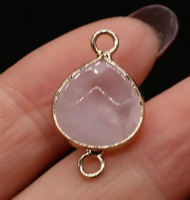 EcoWarra Rose Quartz-Golden / 23x14mm 2pcs Natural Stone Connectors Fat Water Drop Pendant Charms for DIY Women Men Necklace Bracelets Jewelry Making Accessories