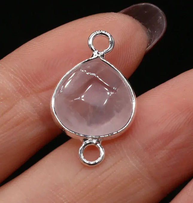 EcoWarra Rose Quartz-Silvery / 23x14mm 2pcs Natural Stone Connectors Fat Water Drop Pendant Charms for DIY Women Men Necklace Bracelets Jewelry Making Accessories
