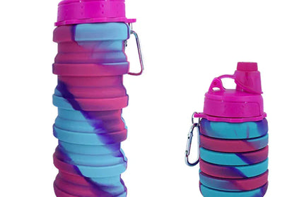EcoWarra Rose red Foldable Water Bottle Travel Water Bottle Sports Portable Water Bottle Reusable Silicone Water Bottle with Mountaineering Buckle