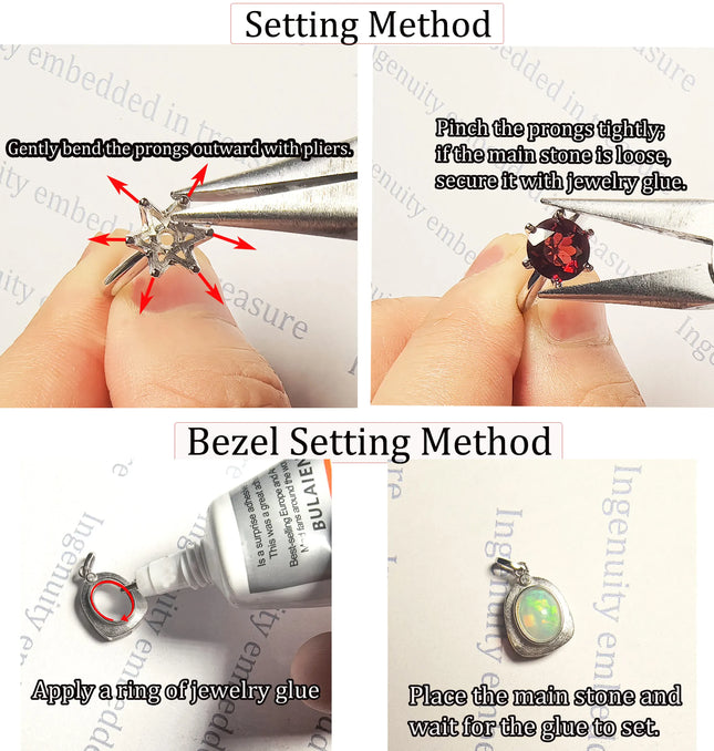 EcoWarra S925 Sterling Silver Starry Ring Base, Adjustable Blank Setting for 6-6.5mm Stones, DIY Women’s Jewelry Making Supplies