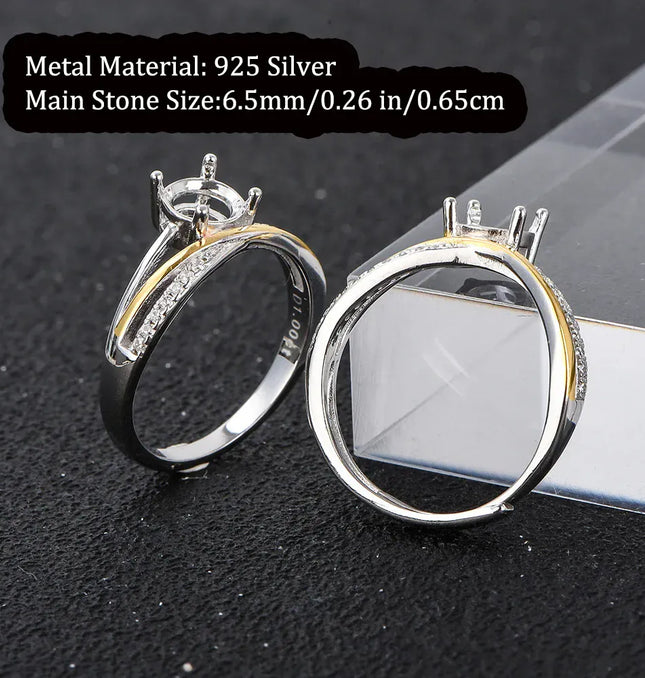 EcoWarra S925 Sterling Silver Starry Ring Base, Adjustable Blank Setting for 6-6.5mm Stones, DIY Women’s Jewelry Making Supplies
