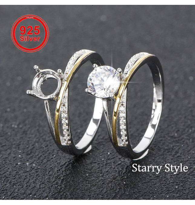 EcoWarra S925 Sterling Silver Starry Ring Base, Adjustable Blank Setting for 6-6.5mm Stones, DIY Women’s Jewelry Making Supplies
