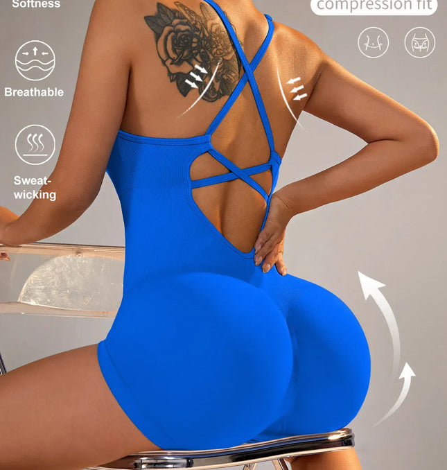 EcoWarra Sapphire / M 15 Color One Piece Jumpsuit Shorts Elasticity Bodysuit Yoga Sports Workout Gym Set Women Clothes Sportswear Fitness Overalls