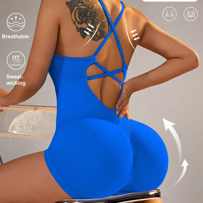 EcoWarra Sapphire / S 15 Color One Piece Jumpsuit Shorts Elasticity Bodysuit Yoga Sports Workout Gym Set Women Clothes Sportswear Fitness Overalls