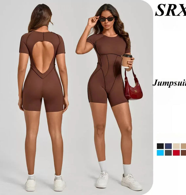 EcoWarra Seamless Yoga Jumpsuits Sports Fitness Splicing Hip-lifting One-Piece Hollow-out Beauty Back Gym Workout Bodysuits for Women