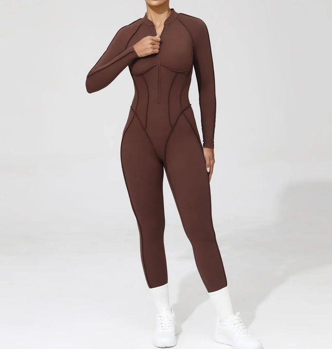 EcoWarra Seamless Yoga Jumpsuits Sports Fitness Zipper Hip-lifting Short-sleeved Backless Dance Workout Gym Shorts Bodysuits for Women