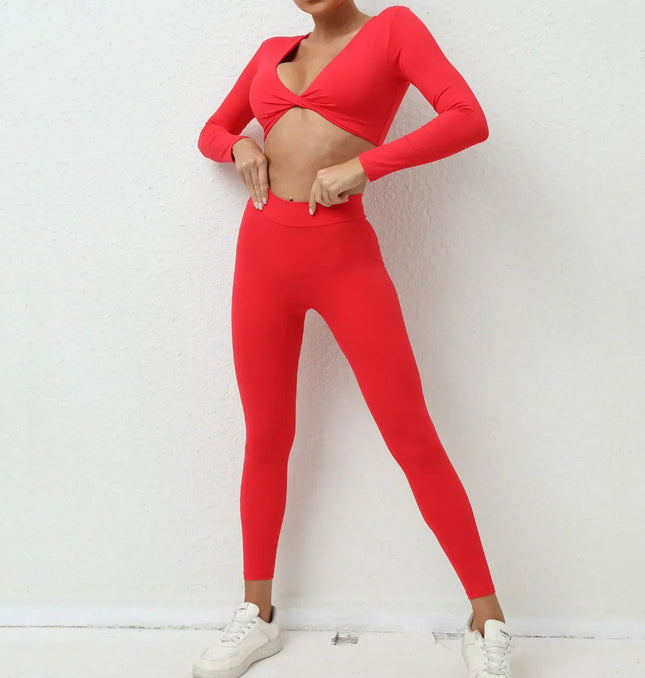 EcoWarra Seamless Yoga Sets Sports Fitness High Waist Hip-lifting Trousers Nude Feel Long-Sleeved Suit Workout Gym Leggings Set for Women