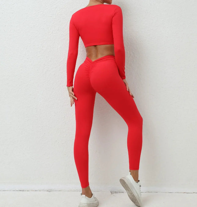 EcoWarra Seamless Yoga Sets Sports Fitness High Waist Hip-lifting Trousers Nude Feel Long-Sleeved Suit Workout Gym Leggings Set for Women