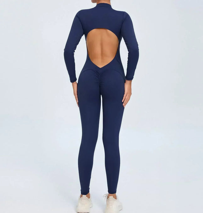 EcoWarra Seamless Yoga Zipper Jumpsuits Sports Fitness Beauty Back Hip-Lifting Long-Sleeved One-Piece Workout Gym Bodysuits for Women